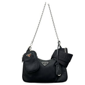PRADA 美品 プラダ Re-Edition 2005 リエディション RE-NYLON リナイロン 2way ショルダーバッグ 1BH204 ナイロン レザー ブラック トライアングルロゴ 三角プレート ロゴプレート クロスボディ ポシェット ABランク 鑑定済 中古 プラダバッグ