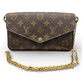 LOUIS VUITTON 美品 ルイヴィトン ポシェット フェリシー モノグラム フューシャ チェーン ショルダーバッグ M61276 PVC SP0127 ブラウン クロスボディ クラッチ ポーチ・ケース付属 LV ヴィトン ABランク 中古 鑑定済 ヴィトンバッグ