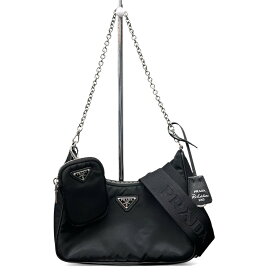 PRADA 未使用 プラダ Re-Edition 2005 リエディション RE-NYLON リナイロン 2way チェーン ショルダーバッグ 1BH204 ナイロン レザー ブラック トライアングルロゴ 三角プレート ロゴプレート クロスボディ ポシェット Sランク 鑑定済 中古 プラダバッグ
