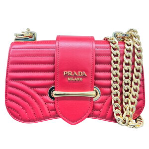 美品］PRADA リボンモチーフ ジャガードキャンバス レザー バッグ 