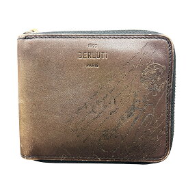 Berluti 美品 ベルルッティ イタウバ スクエア スクリットレザー ジップ付きウォレット カリグラフィ 二つ折り財布 コインケース有り ベネチアン ブラウン コンパクトウォレット ABランク 中古 鑑定済 ベルルッティ財布