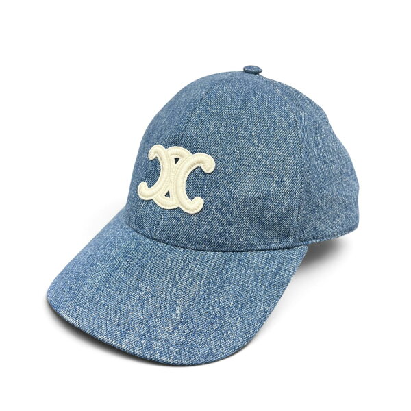 【楽天スーパーSALE】CELINE 極美品 セリーヌ TRIOMPHE BASEBALL CAP トリオンフ ベースボール キャップ デニム 2AUT6930F コットン #M ブルー ホワイト 帽子 ロゴ マカダム Aランク 中古 鑑定済 セリーヌキャップ