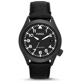 FOSSIL フォッシル AEROFLITE エアロフライト AM4515 黒文字盤 10気圧防水 ブラックレザー メンズ腕時計