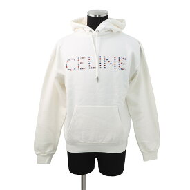 セリーヌ パーカー CELINEロゴ ラインストーン メンズサイズS 2Y89B670Q CELINE トップス 白 【中古】 セリーヌ トップス CELINE