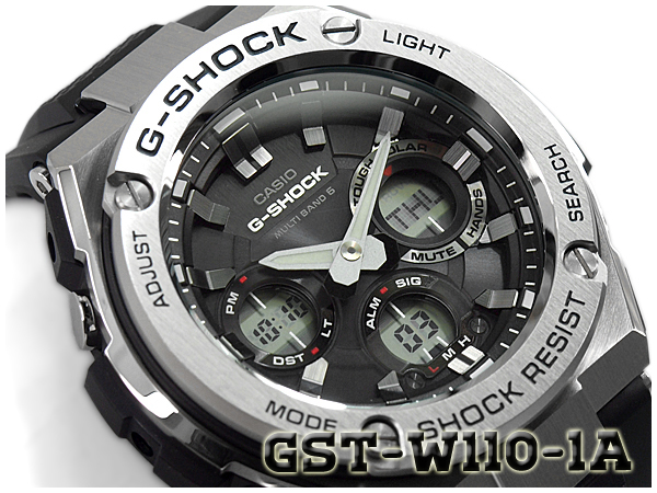 【19日0時〜21日23時59分 P5倍】G-SHOCK Gショック Gスチール 海外モデル CASIO ソーラー 電波時計 メンズ 腕時計 ブラック  シルバー GST-W110-1A | G専門店 G-SUPPLY（ジーサプライ）