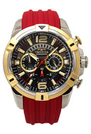 【アウトレット】【訳あり：A】【正規品】TECHNOS テクノス 腕時計 T8B81GH メンズ クォーツ クロノグラフ ステンレス シリコンベルト ブラック×ゴールド レッドベルト