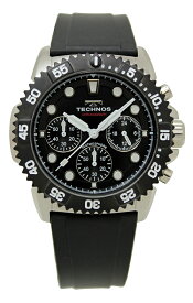 【アウトレット】【訳あり：A】【正規品】TECHNOS テクノス 腕時計 T9B90BB メンズ クォーツ クロノグラフ ステンレス ラバーベルト ブラック　ブラックベゼル