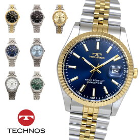【アウトレット】【訳あり：A】【正規品】TECHNOS テクノス 腕時計 T6C10シリーズ メンズ クォーツ オールステンレス 三針 カレンダー T6C10 SM SB SW SN SI TC TB TN ブラック ゴールド アイスブルー ブルー グリーン シャンペーン ホワイト