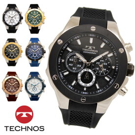 【アウトレット】【訳あり：A】【正規品】TECHNOS テクノス 腕時計 T6C22シリーズ メンズ クォーツ ステンレスケース シリコンベルト クロノグラフ T6C22BB T6C22GB T6C22BS T6C22BN T6C22GM T6C22PA T6C22NS ブラック ゴールド シルバー ブルー グリーン ブラウン