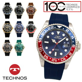 【アウトレット】【訳あり：A】【正規品】TECHNOS テクノス100周年記念モデル 腕時計 T6C28シリーズ メンズ クォーツ 回転ベゼル 三針 カレンダー T6C28SB NN GB PB NR BN AP MM SH ブラック ゴールド ブラウン ブルー グリーン ピンクゴールド レッド