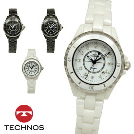 【アウトレット】【訳あり：A】【正規品】TECHNOS テクノス 腕時計 T9930シリーズ レディース クォーツ セラミック ステンレス 三針 T9930BB T9930TB T9930TW T9930WW ブラック ホワイト ポイントインデックス アラビア数字インデックス