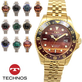 【アウトレット】【訳あり：A】【正規品】TECHNOS テクノス 腕時計 T9C11シリーズ メンズ クォーツ ステンレス セラミック 三針 カレンダー 回転ベゼル T9C11SH MM SN SB NB BG SM TP TG OP OG ブラック ゴールド レッド ブルー グリーン タイガーアイ ピンクゴールド