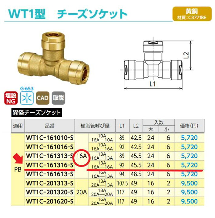 楽天市場】オンダ WT1C−161316−S ダブルロックジョイント オンダ継手161316チーズ20個