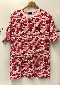 【期間限定セール】ア ベイシング エイプ A BATHING APE ANTI SOCIAL SOCIAL CLUB 半袖Tシャツ ピンク・迷彩柄 【中古】