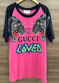 【期間限定セール】グッチ GUCCI LOVEDタイガープリントTシャツ 黒・ピンク 549099ーXJAI1 【中古】