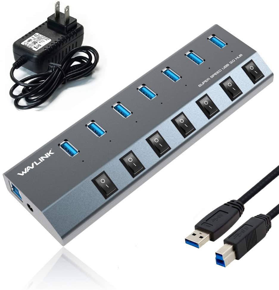USBハブ セルフパワーWAVLINK  電源付き 7ポート 高速 個別スイッチ付き 5V 4A USB Hub  80cm延長ケーブル付き