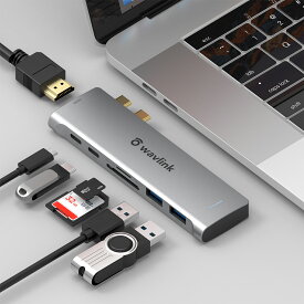 USBハブ/Thunderbolt3ポート/USB-C ハブ/4 K解像度サポート/HDMIポート/100 Wの充電/2xUSB-Cポート ( PD + DATA )/ 2xUSB-Cポート(データのみ)/2xUSB 3.0ポート/1xSD / TFカードリーダーポート/ Macbook Pro 2016-2020//軽量/グレイ / Macbook Air 2018-2020 に対応