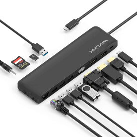 WAVLINK USB-C ドッキングステーション 12-in-1ハブ 4K HDMI プルディスプレイType-Cアダプター、ディスプレイポートとVGA、100W PD3.0充電（PCの場合は85W）、イーサネット、MicroSDおよびSDカードリーダー、3.5mmオーディオジャック 、2つのUSB3.0、2つのUSB2.0