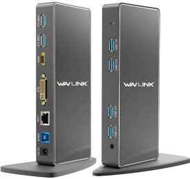 「テレワーク応援！」WAVLINK USB 3.0ユニバーサルドッキングステーション （デュアルビデオHDMI最大解像度2560*1440、DVI最大解像度2048 x 1152、ギガビットイーサネット、認証完了