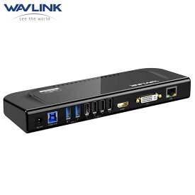 WAVLINK USB 3.0 ドッキングステーション・デュアル モニターHDMI DVI VGA ポート ギガビット イーサネット、オーディオ　USB 3.0 ポートx2、USB 2.0ポートx4音声入出力　最高解像度2048x1152　電源アダプター付き