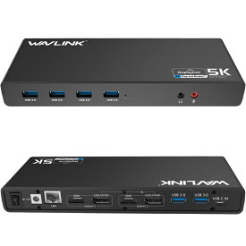 「M1にも対応！」WAVLINK ユニバーサルUSB C ウルトラ5K ドッキングステーション デュアル4Kドッキングステーションビデオ出力 windows 7/8 / 8.1/ 10サポート（HDMIとDisplay ×2セット、ギガビットイーサネット、USB C、USB 3.0x6、オーディオ、マイク）