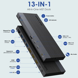 WAVLINK 13-IN-1 USB-C �h�b�L���O�X�e�[�V�����b�g���v���f�B�X�v���C�Ή� 8K@30Hz / 4K@144Hz �f���A��4K@60Hz�bPD100W���d USB-C×2 10Gbps USB-A×4 �M�K�r�b�gLAN�bWindows macOS �Ή�