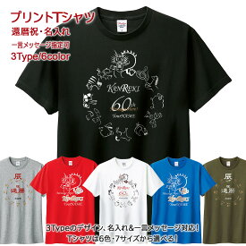 還暦祝い 名入れ 一言メッセージ Tシャツ ラッピング 還暦 tシャツ お祝い プレゼント 名前入り 赤 レッド ブラック ホワイト ブルー グレー オリーブ 60歳 誕生日 おしゃれ サプライズ メンズ レディース 男性 女性 父 母 上司 メール便 送料無料