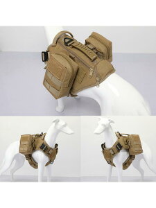 ハーネス 犬 足を通さず タクティカル ベスト リード ロープ ポーチ バックル ストラップ サイズ調節可能 持ち手 面ファスナー ポケット 散歩 アウトドア トレーニング かっこいい カーキ 黒