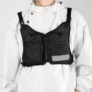 チェストバッグ ミリタリー メンズ 鞄 タックルベスト 耐久性 通気性 軽量 バックル リフレクター 登山 アウトドア サバゲー 韓国 カジュアル 迷彩 黒