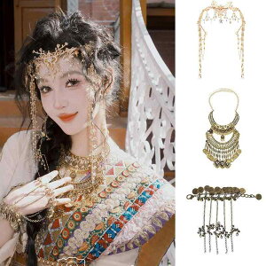 髪飾り ネックレス ブレスレッド 敦煌 エキゾチック 金色 房 レトロ 砂漠 王女 フェニックス アクセサリーカジュアル 写真 旅行 レディース 軽量 パーティー イベント 装飾 プレゼント
