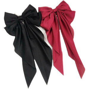 大きい リボン 韓国 サテン エレガント アクセサリー かわいい 黒 青 ベージュ シンプル カジュアル 安全ピン クリップ セーラー服