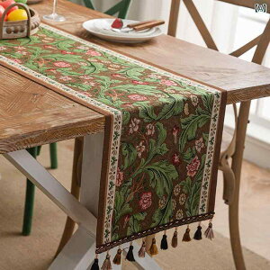 テーブルランナー センター クロス 布 花柄 植物 緑 房 フサフサ タッセル ロングサイズ テーブルデコ ナチュラル 洋風 華やか モダン おしゃれ
