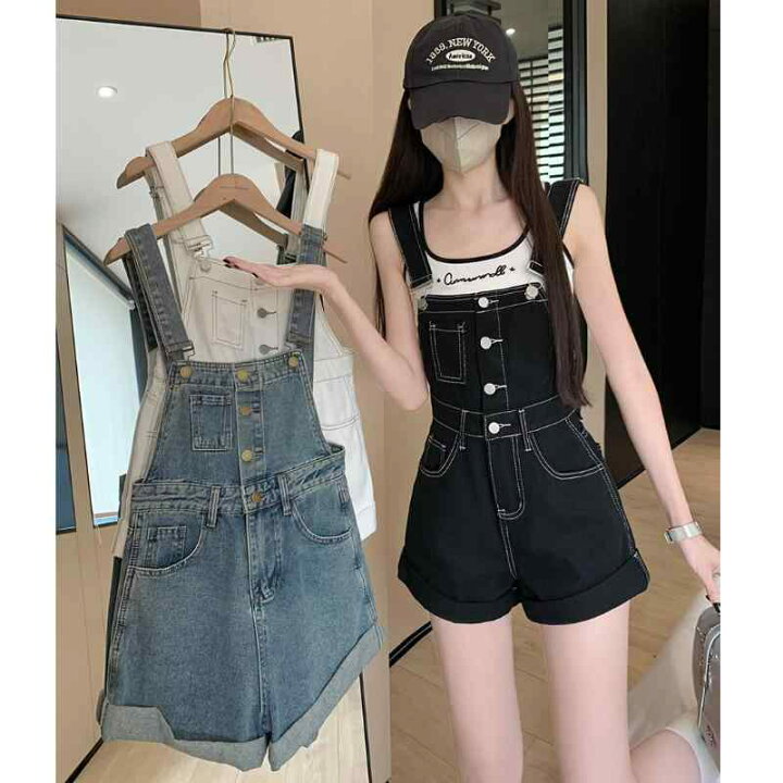 楽天市場】サロペット ショート丈 パンツ レディース オーバーオール 