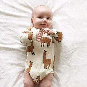 ロンパース カバーオール かわいい ベビー 赤ちゃん 女の子 男の子 ベビー服 ジャンプスーツ アルパカプリント 春秋 コットン 長袖 パジャマ