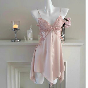 スリップ レディース 接触冷感 ポリエステル 高級感 セクシー 大人かわいい Vネック ノースリーブ バックオープン カップ付き ショート丈 2点セット ナイトウェア ルームウェア 快適 リラッ