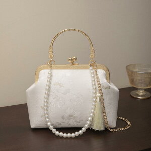 バッグ 和風 がま口鞄 花柄刺繍 レース ワンショルダー 斜め掛け ハンドバッグ スクエア型 ロック開閉 クラシック レトロ 漢服 和装小物 デイリーユース 普段使い ポリエステル 春夏