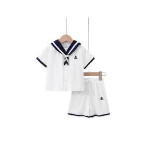 キッズ 男女兼用 春夏 幼稚園服 セーラー服 半袖 ショートパンツ 2点セット 英倫学院風 スクールスタイル 卒園式 入学式 発表会 フォーマル ポリエステル 薄手 かわいい おしゃれ クリーム