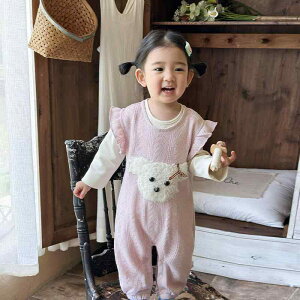 ベビー服 女の子 サロペット オーバーオール セットアップ 2点セット 春秋 ロンパース カバーオール かわいい おしゃれ 綿 ポリエステル 柔らかい ピンク