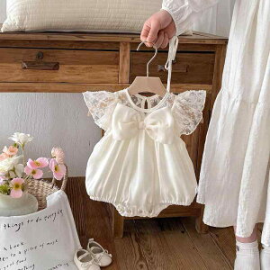 ロンパース ベビー 女の子 春夏 かわいい 百日祝い お宮参り 記念写真 衣装 薄手 チュールスカート プリンセス カバーオール 半袖 コットン ポリエステル 新生児 0-1歳 アプリコットカラー