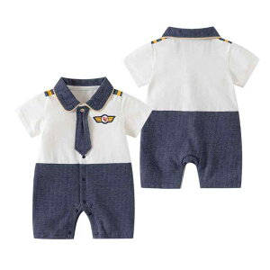 ロンパース 男の子 ベビー 半袖 綿 スクール風 プレッピー 前開き スナップボタン フォーマル 薄手 夏物 新生児 1歳 誕生日 お宮参り 結婚式 セレモニー 記念撮影 カバーオール
