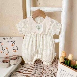 ロンパース 女の子 ベビー 半袖 カバーオール 春夏 薄手 コットン かわいい キュート プリンセススタイル 新生児 赤ちゃん 満月 百日祝い お宮参り 出産祝い おでかけ ライトブルー