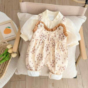 ロンパース 女の子 新生児 ベビー服 赤ちゃん 女児 かわいい キュート 長袖 カバーオール 春秋 お出かけ 普段使い 綿混 ポリエステル 前開き 肌に優しい グリーン カーキ 韓国風