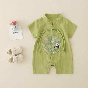 ロンパース ベビー 赤ちゃん 乳幼児 男女兼用 春夏物 薄手 綿 中国風 漢服風 半袖 ショート丈 カバーオール 普段使い