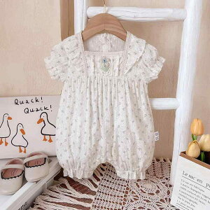 ロンパース 女の子 ベビー 春夏 薄手 半袖 プリンセス カバーオール 綿 新生児 乳児 0歳 1歳 お出かけ 退院着 お宮参り 記念日 出産祝い かわいい スウィート 白 プルオーバー ショート丈