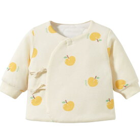 ベビー服 新生児 乳幼児 男の子 女の子 男女兼用 薄手 キルティング 中綿入り トップス アウター 春秋冬 保温 前開き 打ち合わせ 綿100% コットン りんご柄 洋ナシ柄 モモ柄
