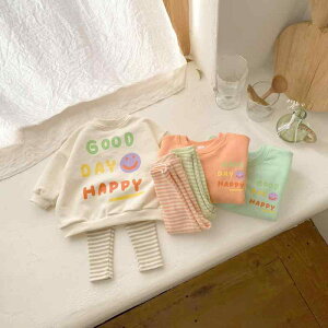 トレーナー ベビー 男女兼用 綿素材 柔らかい肌触り スマイルロゴ 長袖 クルーネック プルオーバー 韓国風 おしゃれ カジュアル 春秋 普段着 お出かけ着