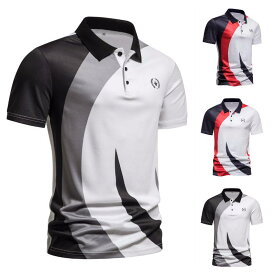 ポロシャツ メンズ 半袖 ストライプ柄 襟付き スリムフィット 欧米風 綿混 ポリエステル 通気性 吸湿速乾 シワ防止 カジュアル トップス 春夏