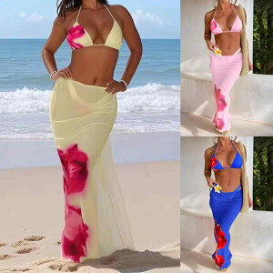 水着 レディース ビキニ ハイウエスト セパレート バックオープン ストラップ プリント カップ付き ノンワイヤー セクシー 春夏 リゾート プール 海 ビーチ ポリエステル素材