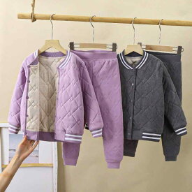 子供服 キッズ 男の子 女の子 秋冬 中綿ジャケット 制服インナー 通学 厚手 裏起毛 キルティング Vネック ブルゾン ポリエステル 保温 防寒