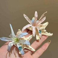 ヘアクリップ レディース ヒトデ フラワー ヘアピン サイドバレッタ ヘアクリップめ 髪飾り シェル パー…